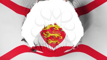 Big hole in Jersey flag, white background, 3d rendering
