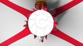 Hole cut in the flag of Jersey, white background, 3d rendering