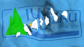 Juneau city, capital of Alaska state flag perforated, bullet holes, white background, 3d rendering