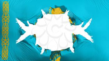 Kazakhstan flag with a big hole, white background, 3d rendering
