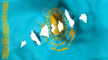 Kazakhstan flag perforated, bullet holes, white background, 3d rendering