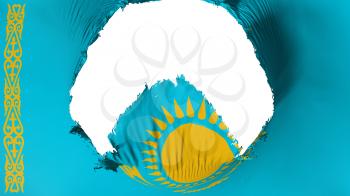 Big hole in Kazakhstan flag, white background, 3d rendering