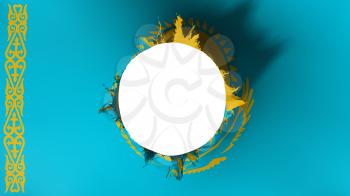 Hole cut in the flag of Kazakhstan, white background, 3d rendering