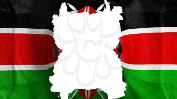 Ripped Kenya flying flag, over white background, 3d rendering