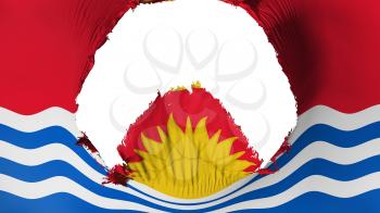 Big hole in Kiribati flag, white background, 3d rendering