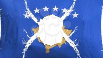 Kosovo flag with a hole, white background, 3d rendering