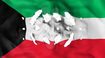 Kuwait flag with a small holes, white background, 3d rendering
