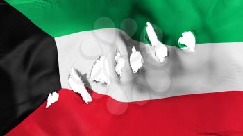 Kuwait flag perforated, bullet holes, white background, 3d rendering