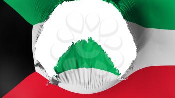 Big hole in Kuwait flag, white background, 3d rendering