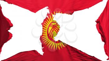 Destroyed Kyrgyzstan flag, white background, 3d rendering