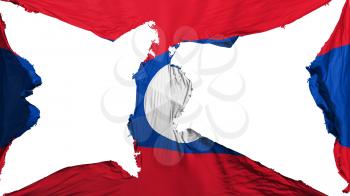Destroyed Laos flag, white background, 3d rendering