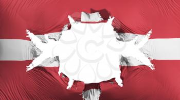 Latvia flag with a big hole, white background, 3d rendering