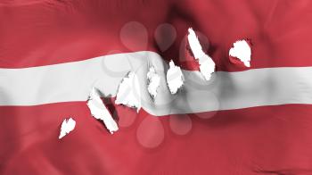 Latvia flag perforated, bullet holes, white background, 3d rendering