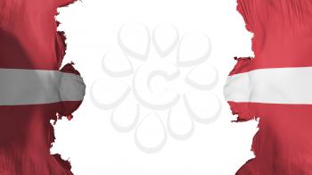 Blasted Latvia flag, against white background, 3d rendering