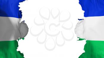 Blasted Lesotho flag, against white background, 3d rendering