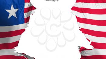 Liberia flag ripped apart, white background, 3d rendering