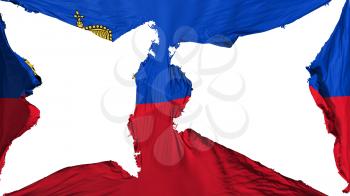 Destroyed Principality of Liechtenstein flag, white background, 3d rendering