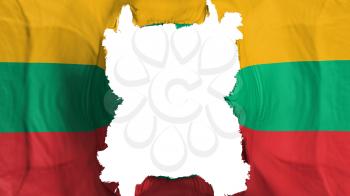 Ripped Lithuania flying flag, over white background, 3d rendering