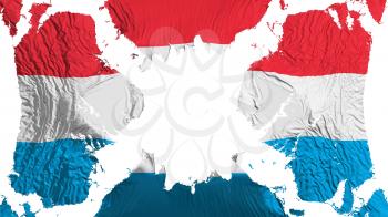 Luxembourg torn flag fluttering in the wind, over white background, 3d rendering