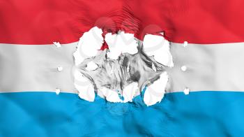 Holes in Luxembourg flag, white background, 3d rendering