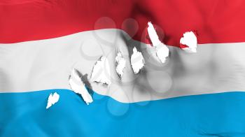 Luxembourg flag perforated, bullet holes, white background, 3d rendering