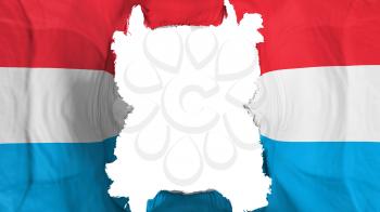 Ripped Luxembourg flying flag, over white background, 3d rendering