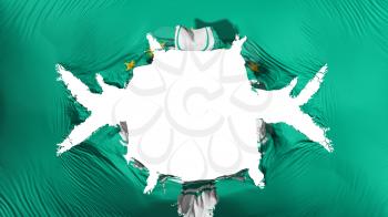 Macau flag with a big hole, white background, 3d rendering