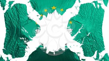 Macau torn flag fluttering in the wind, over white background, 3d rendering
