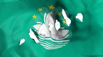 Macau flag perforated, bullet holes, white background, 3d rendering