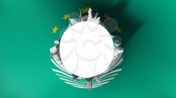 Hole cut in the flag of Macau, white background, 3d rendering