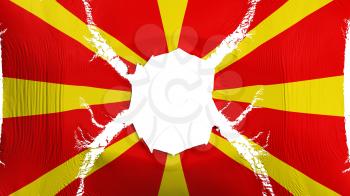 Macedonia flag with a hole, white background, 3d rendering