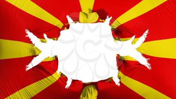 Macedonia flag with a big hole, white background, 3d rendering