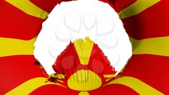 Big hole in Macedonia flag, white background, 3d rendering