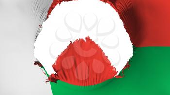 Big hole in Madagascar flag, white background, 3d rendering