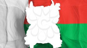 Ripped Madagascar flying flag, over white background, 3d rendering