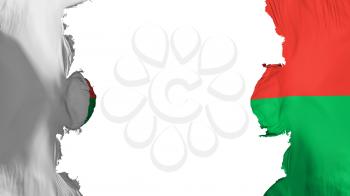 Blasted Madagascar flag, against white background, 3d rendering