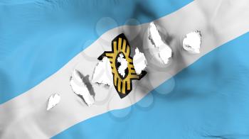 Madison city, capital of Wisconsin state flag perforated, bullet holes, white background, 3d rendering