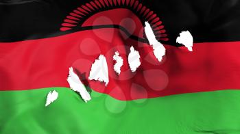 Malawi flag perforated, bullet holes, white background, 3d rendering
