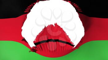 Big hole in Malawi flag, white background, 3d rendering