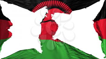 Destroyed Malawi flag, white background, 3d rendering