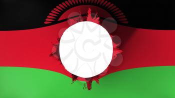 Hole cut in the flag of Malawi, white background, 3d rendering
