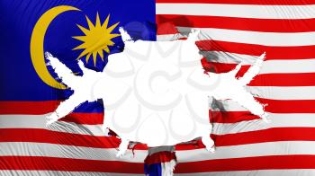 Malaysia flag with a big hole, white background, 3d rendering