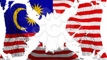 Malaysia torn flag fluttering in the wind, over white background, 3d rendering