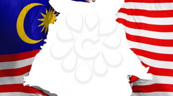 Malaysia flag ripped apart, white background, 3d rendering