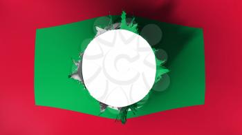 Hole cut in the flag of Maldives, white background, 3d rendering
