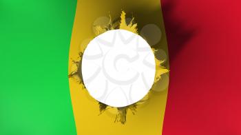 Hole cut in the flag of Mali, white background, 3d rendering