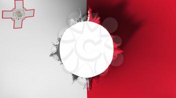 Hole cut in the flag of Malta, white background, 3d rendering