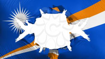 Marshall Islands flag with a big hole, white background, 3d rendering