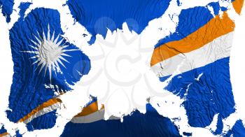 Marshall Islands torn flag fluttering in the wind, over white background, 3d rendering