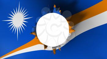 Hole cut in the flag of Marshall Islands, white background, 3d rendering